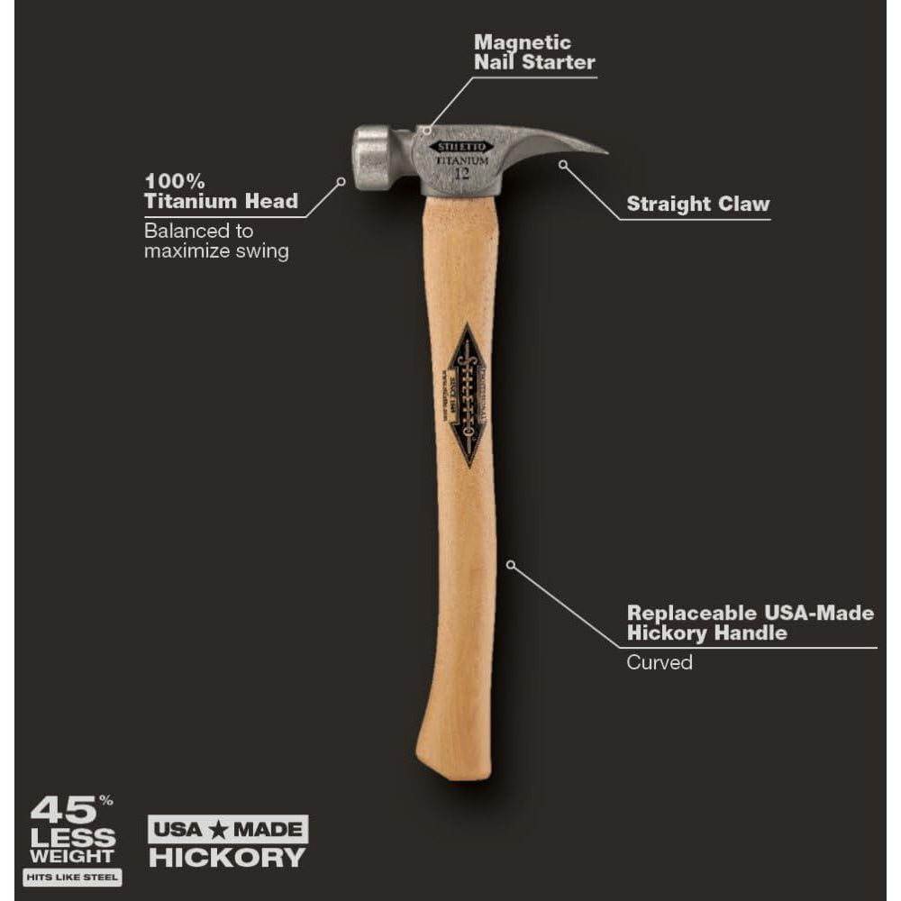 Stiletto Titanium Smooth Face Hammer, 18in Curved Hickory Handle