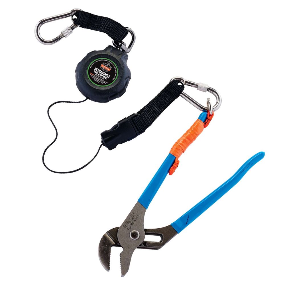 Ergodyne Squids 3000 Retractable Tool Lanyard - Dual Stainless-Steel Carabiners