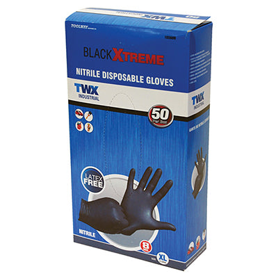 Toolway TWX Industrial Black Nitrile Disposable Gloves (50 Pk)